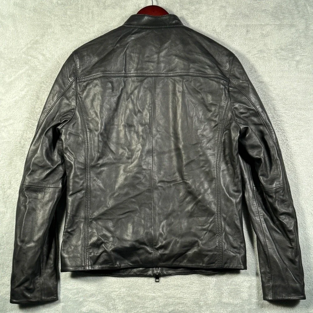 Michael Kors Leather Jacket Mens S Black Lamb Leather Moto Zip Racer $398